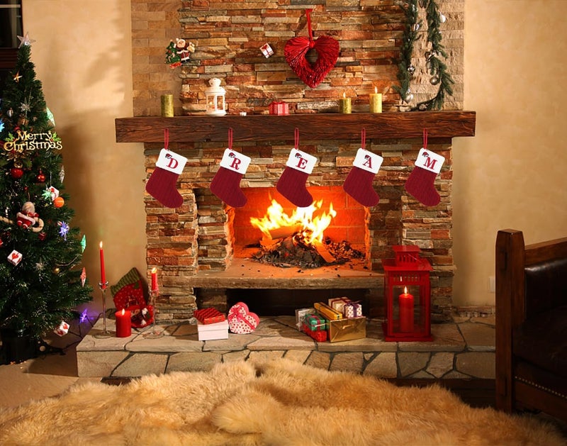 Threetols Christmas Stockings with Initial, Small Embroidered Letter Knit Red White Christmas Stocking Letter Monogram Hanging Xmas Stockings for Family Christmas Tree Fireplace Decoration (M) - Image 4